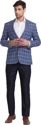 PARK AVENUE Checkered Single Breasted Formal Men Blazer(Dark Blue)