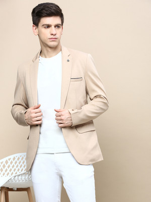 SHOWOFFFF Solid Single Breasted Casual Men Blazer(Beige)