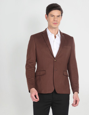 ARROW Solid Single Breasted Formal Men Blazer(Brown)