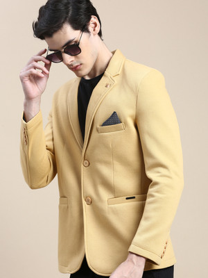 SHOWOFFFF Solid Single Breasted Casual Men Blazer(Yellow)