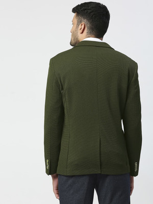 BASICS Solid Single Breasted Casual Men Blazer(Green)