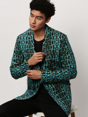 Showoff Printed Single Breasted Casual Men Blazer(Light Blue)