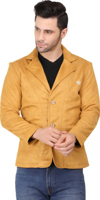 Wolver Solid Single Breasted Casual Men Blazer(Yellow)