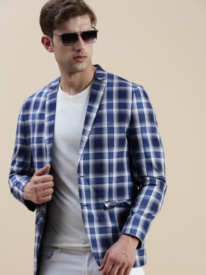 Showoff Checkered Single Breasted Casual Men Blazer(Blue)