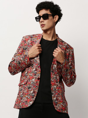 SHOWOFFFF Printed Single Breasted Casual Men Blazer(Brown)