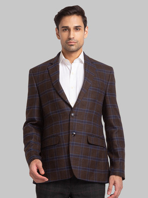 PARK AVENUE Checkered Single Breasted Formal Men Blazer(Brown)