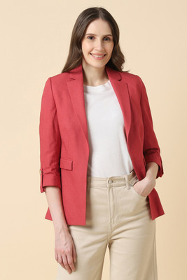 Allen Solly Solid Single Breasted Casual Women Blazer(Red)