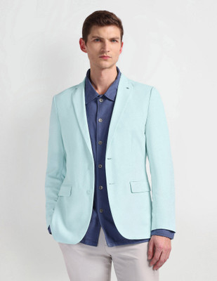 ARROW Solid Single Breasted Formal Men Blazer(Green)