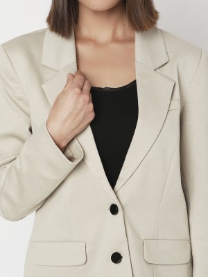 VERO MODA Solid Single Breasted Casual Women Blazer(Beige)