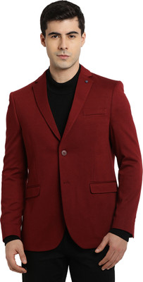 TURTLE Solid Single Breasted Casual Men Blazer(Maroon)