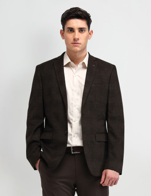ARROW Checkered Single Breasted Formal Men Blazer(Brown)