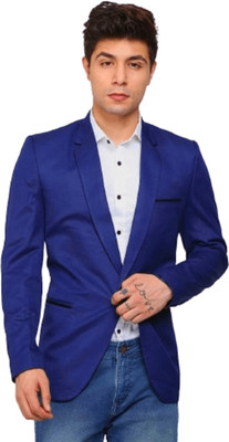 Darbar In Solid Single Breasted Festive & Wedding Men Blazer(Dark Blue)