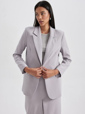 PP TRENDS Solid Single Breasted Casual Women Blazer(Grey)