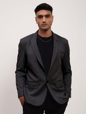 SHOWOFFFF Solid Single Breasted Casual Men Blazer(Black)