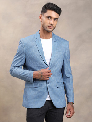 TURTLE Self Design Single Breasted Party Men Blazer(Dark Blue)