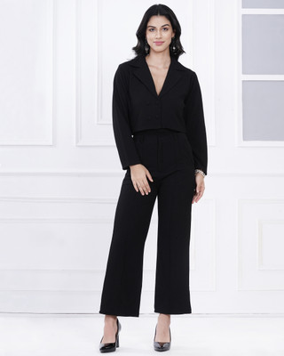 BELSHY Solid Mandarin Casual Women Blazer(Black)