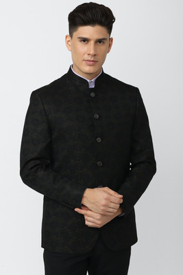 VAN HEUSEN Self Design Single Breasted Party Men Blazer(Black)