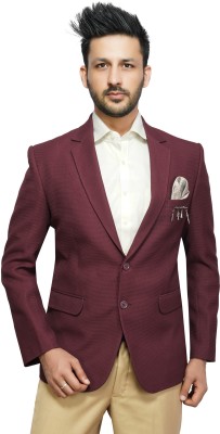 Yaqoot Solid Single Breasted Festive & Wedding Men Blazer(Red)