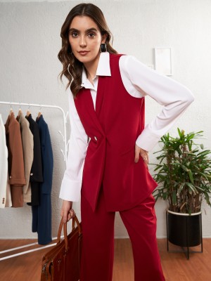 SASSAFRAS Solid Single Breasted Casual Women Blazer(Red)