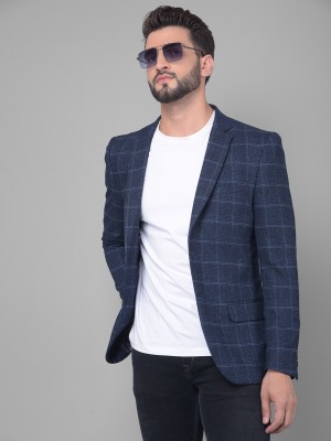 CRIMSOUNE CLUB Checkered Single Breasted Casual Men Blazer(Blue)