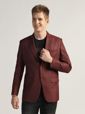 TAHVO Checkered Single Breasted Formal Men Blazer(Maroon)