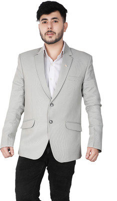 Feellasto Solid Single Breasted Casual Men Blazer(Grey)