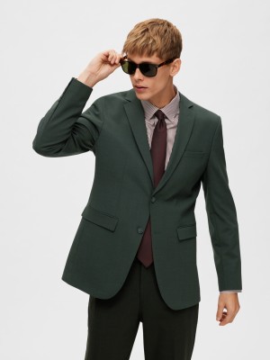 SELECTED HOMME Solid Single Breasted Formal Men Blazer(Green)