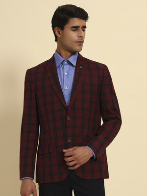CANTABIL Checkered Single Breasted Formal Men Blazer(Maroon)