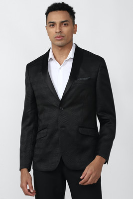 VAN HEUSEN Solid Single Breasted Formal Men Blazer(Black)
