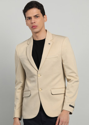 KILLER Solid Single Breasted Casual Men Blazer(Beige)