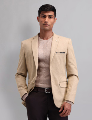 AD by Arvind Solid Single Breasted Formal Men Blazer(Beige)