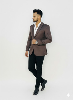 RKTEXTILE Solid Single Breasted Casual, Festive & Wedding, Party, Festive Men Blazer(Brown)