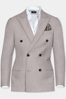 french crown Solid Double Breasted Festive & Wedding, Party Men Blazer(Grey)