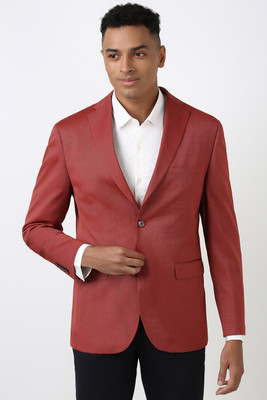 PETER ENGLAND Solid Single Breasted Formal Men Blazer(Red)