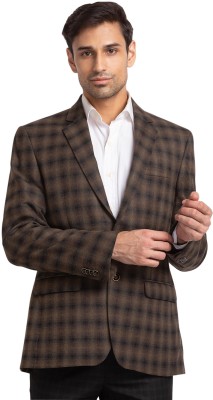 PARK AVENUE Checkered Single Breasted Formal Men Blazer(Brown)