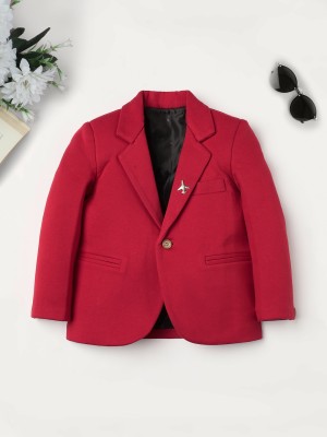 Ridokidz Solid Single Breasted Casual Boys Blazer(Red)