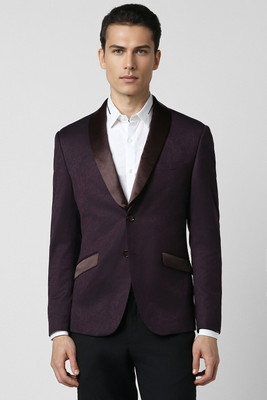 VAN HEUSEN Solid Single Breasted Party Men Blazer(Purple)