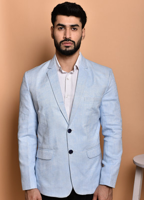 PRINT CULTR Solid Single Breasted Casual Men Blazer(Blue)