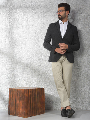 CRIMSOUNE CLUB Solid Single Breasted Casual Men Blazer(Grey)