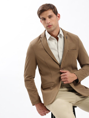 SHOWOFFFF Solid Single Breasted Casual Men Blazer(Brown)