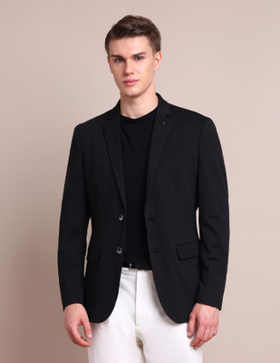 ARROW Solid Single Breasted Casual Men Blazer(Black)