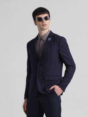 JACK & JONES Striped Single Breasted Casual Men Blazer(Dark Blue)