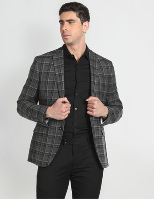 ARROW Checkered Single Breasted Formal Men Blazer(Grey)