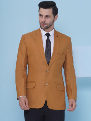 FAVOROSKI Solid Single Breasted Formal Men Blazer(Yellow)
