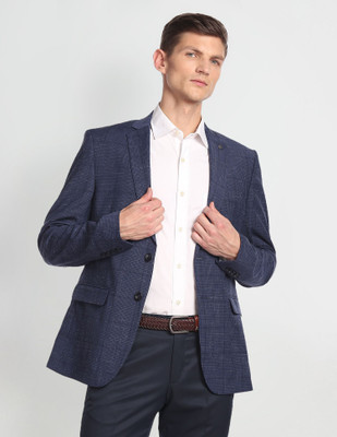 ARROW Checkered Single Breasted Formal Men Blazer(Blue)