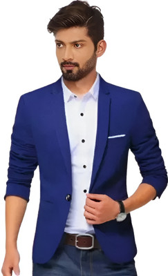 HUMJOLI MENS WEAR Solid Single Breasted Formal, Casual, Party, Festive & Wedding Men Blazer(Blue)