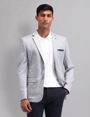 AD by Arvind Printed Single Breasted Formal Men Blazer(Grey)