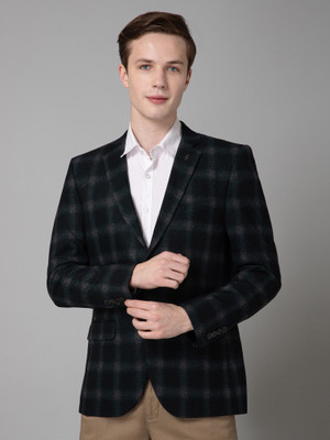 CANTABIL Checkered Single Breasted Casual Men Blazer(Green)