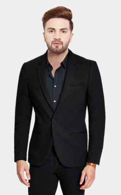 TRULYFAB Solid Single Breasted Casual Men Blazer(Black)