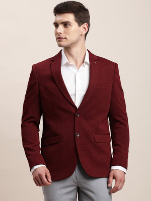 TURTLE Self Design Single Breasted Casual Men Blazer(Maroon)